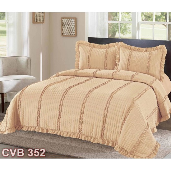 Cuvertura pat 3 piese bumbac satinat cu volănașe (cod CVB352)