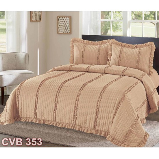 Cuvertura pat 3 piese bumbac satinat cu volănașe (cod CVB353)
