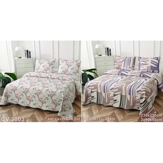 Cuvertura pat 3 piese cu doua fețe (cod CV3003)