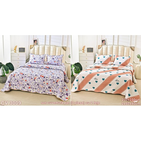 Cuvertura pat 3 piese cu doua fețe (cod CV3009)