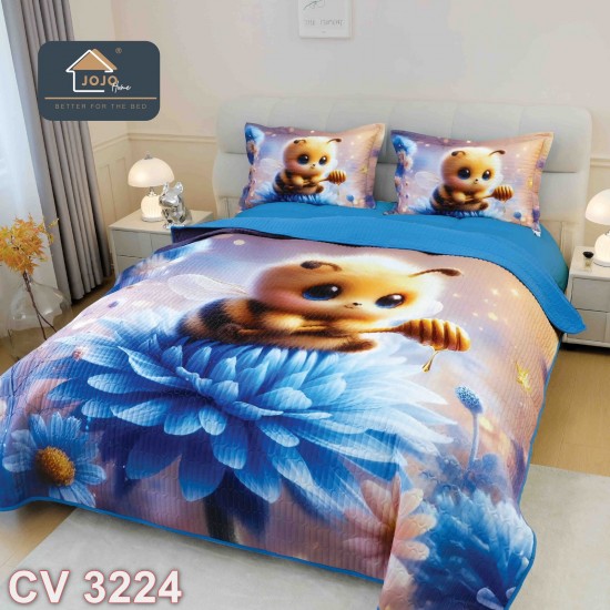 Cuvertura pat 3 piese cu imprimeu digital 5D (cod CV3224)