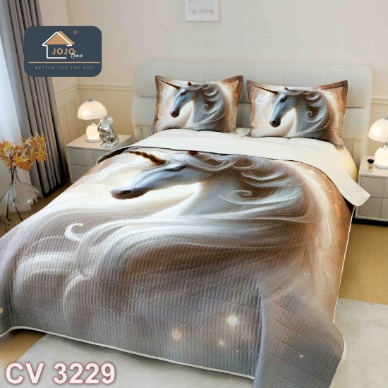 Cuvertura pat 3 piese cu imprimeu digital 5D (cod CV3229)