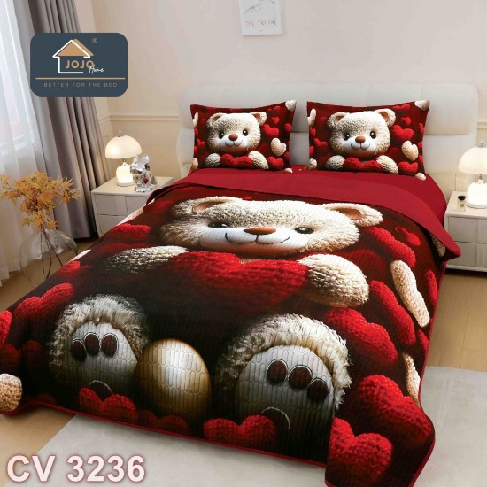 Cuvertura pat 3 piese cu imprimeu digital 5D (cod CV3236)