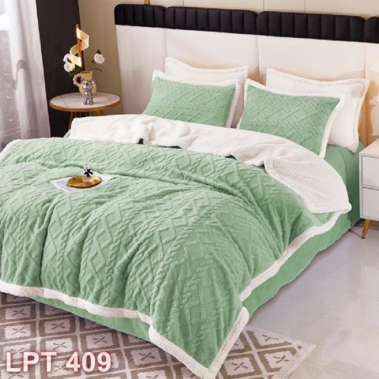 Lenjerie pat 4 piese Cocolino tricot & pătură cu blăniță (cod LPT409)