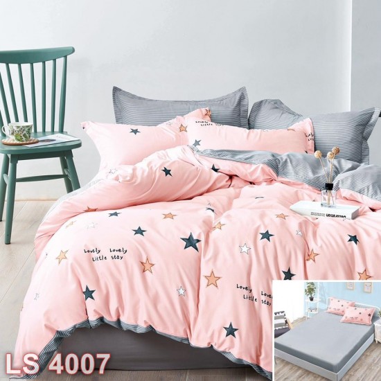 Lenjerie bumbac satinat 4 piese cu elastic (cod LS4007)