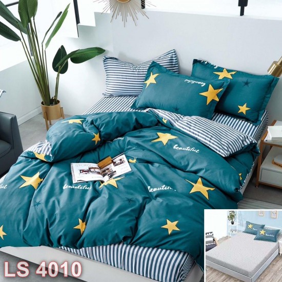Lenjerie bumbac satinat 4 piese cu elastic (cod LS4010)