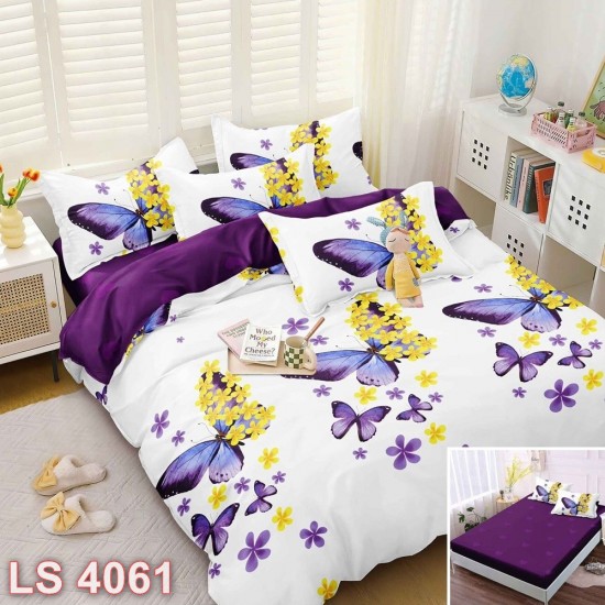 Lenjerie bumbac satinat 4 piese cu elastic (cod LS4061)