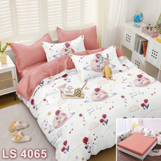 Lenjerie bumbac satinat 4 piese cu elastic (cod LS4065)