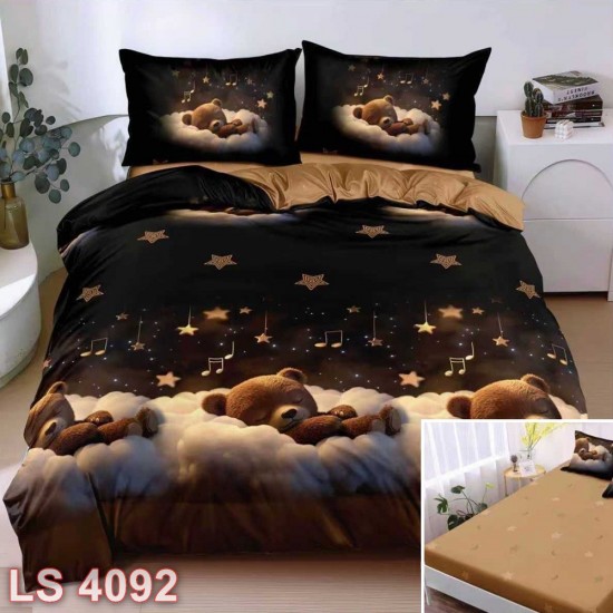 Lenjerie bumbac satinat 4 piese cu elastic (cod LS4092)