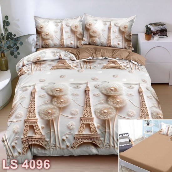 Lenjerie bumbac satinat 4 piese cu elastic (cod LS4096)