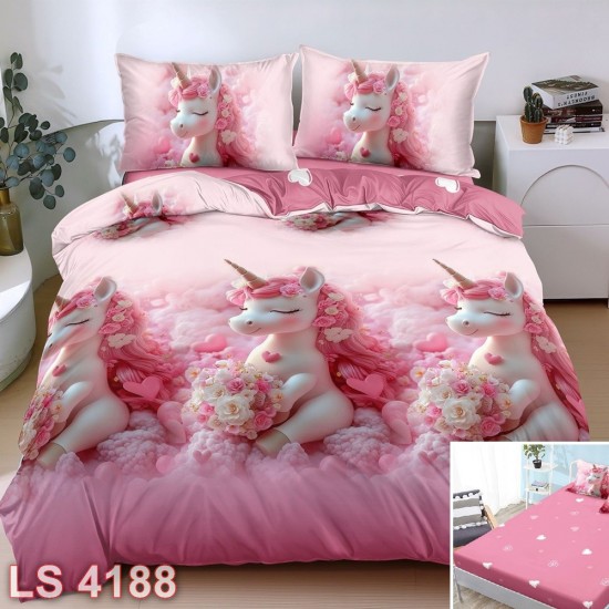 Lenjerie bumbac satinat 4 piese cu elastic (cod LS4188)