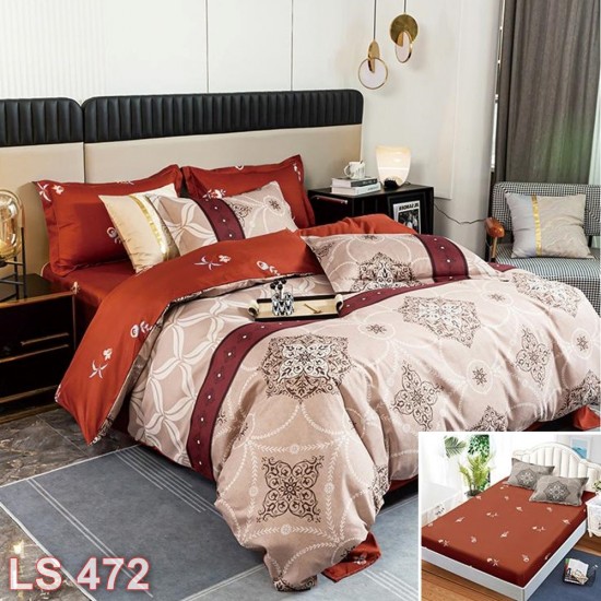 Lenjerie bumbac satinat 4 piese cu elastic (cod LS472)