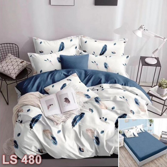 Lenjerie bumbac satinat 4 piese cu elastic (cod LS480)