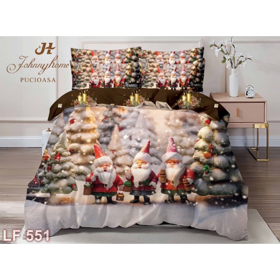 Lenjerie finet 6 piese imprimeu identic 3D Crăciun (cod LF551)